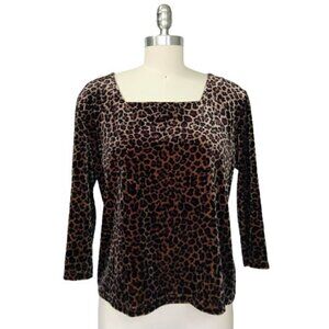 Vintage 90s Y2K Byer California Velvet Square Neck Leopard Print Top Size M VTG